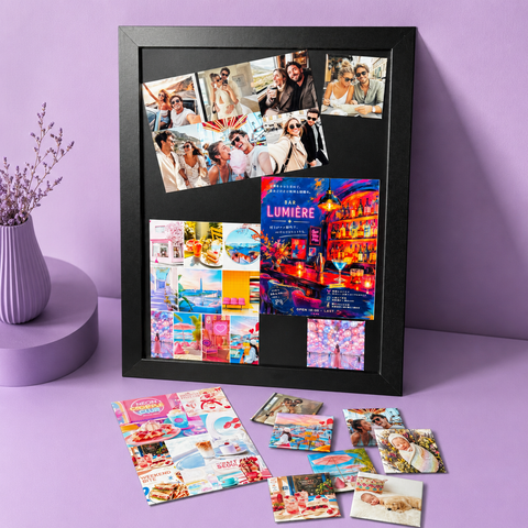 Four 3.94×5.83inch premium magnet cards and eight 2×2inch photo magnets