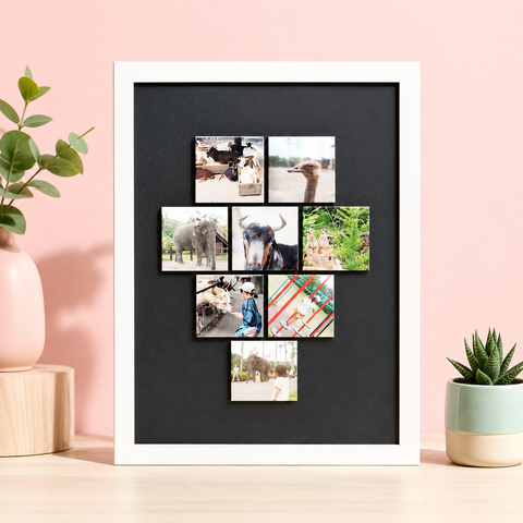 Photo frame board + 9 custom photo magnets